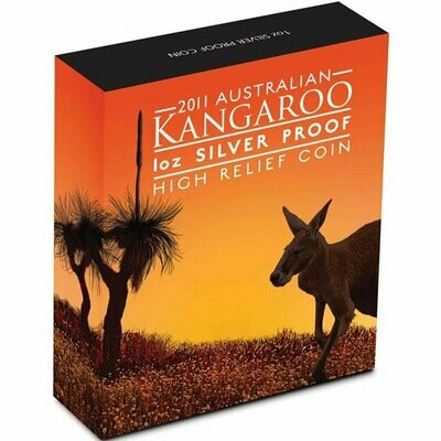 2011 Australia Kangaroo High Relief $1 Silver Proof 1oz Coin Box Coa