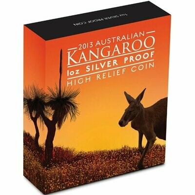 2013 Australia Kangaroo High Relief $1 Silver Proof 1oz Coin Box Coa