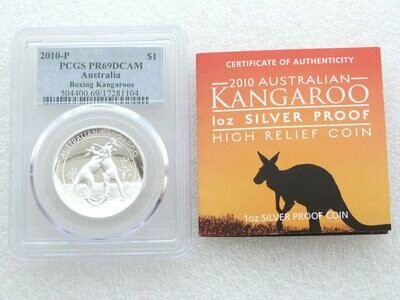 2010 Australia Kangaroo High Relief $1 Silver Proof 1oz Coin PCGS PR69 DCAM