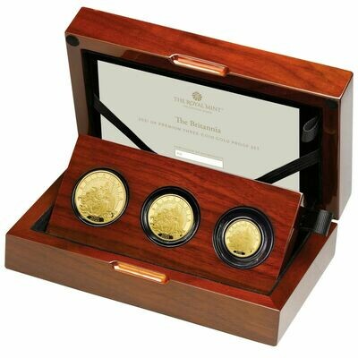 2021 Britannia Premium Gold Proof 3 Coin Set Box Coa - Mintage 115
