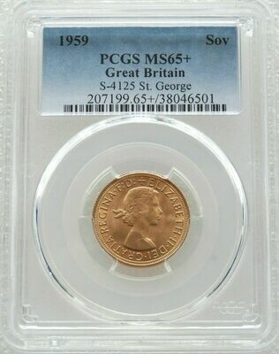 1959 St George and the Dragon Full Sovereign Gold Coin PCGS MS65+