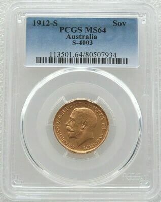 1912-S Australia Sydney George V Full Sovereign Gold Coin PCGS MS64