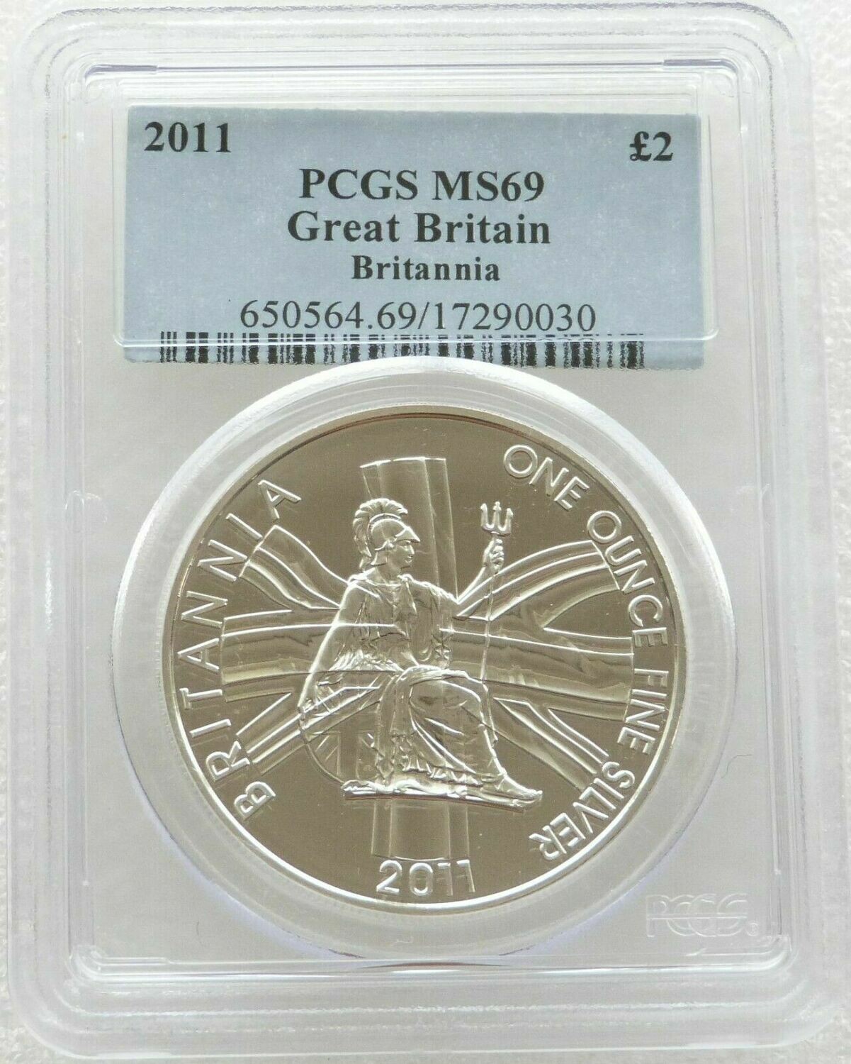 2011 Britannia £2 Silver Bullion 1oz Coin PCGS MS69