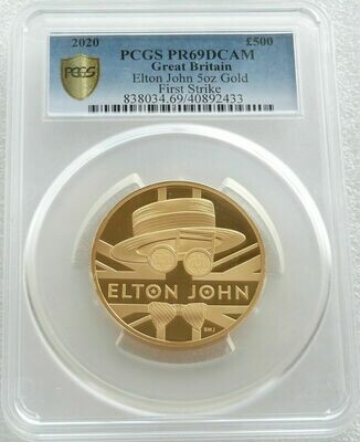 2020 Music Legends Elton John £500 Gold Proof 5oz Coin PCGS PR69 DCAM First Strike