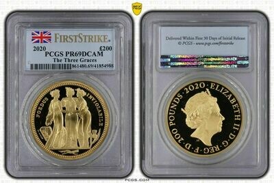 2020 Great Engravers Three Graces £200 Gold Proof 2oz Coin PCGS PR69 DCAM First Strike