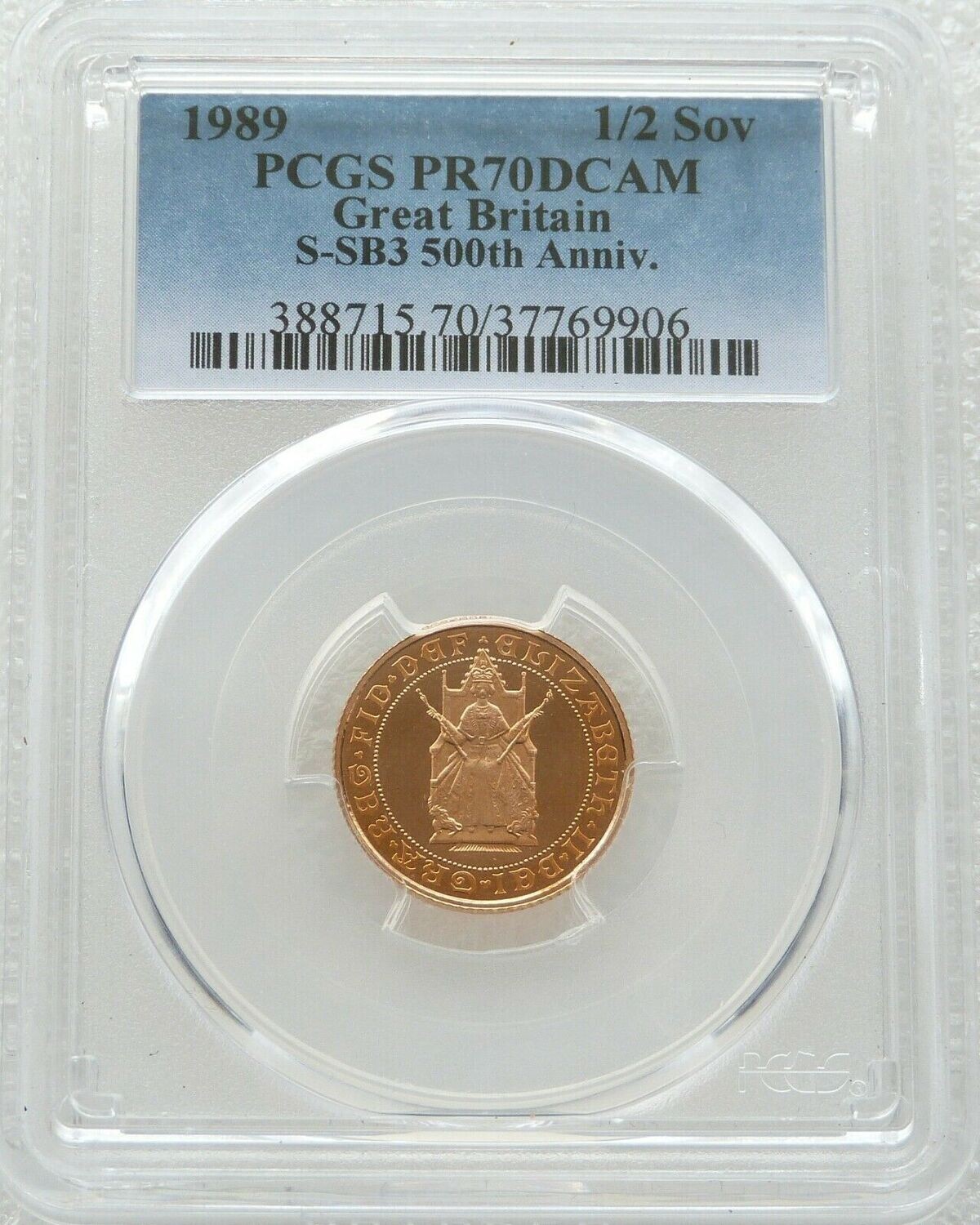 1989 Tudor Rose Half Sovereign Gold Proof Coin PCGS PR70 DCAM
