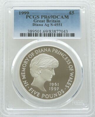 1999 Lady Diana Memorial £5 Silver Proof Coin PCGS PR69 DCAM