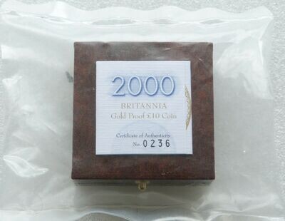2000 Britannia £10 Gold Proof 1/10oz Coin Box Coa Sealed