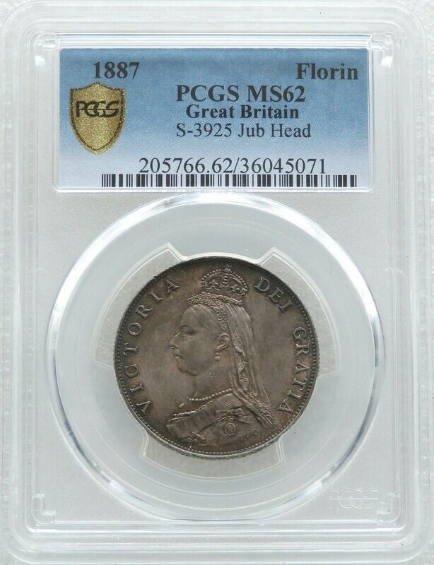 1887 Victoria Jubilee Head Florin Silver Coin PCGS MS62