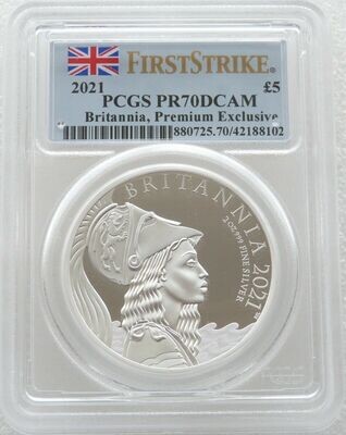 2021 Britannia Premium £5 Silver Proof 2oz Coin PCGS PR70 DCAM First Strike