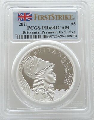 2021 Britannia Premium £5 Silver Proof 2oz Coin PCGS PR69 DCAM First Strike