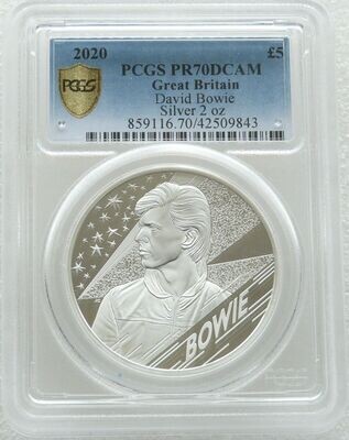 2020 Music Legends David Bowie £5 Silver Proof 2oz Coin PCGS PR70 DCAM