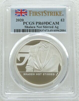 2020 James Bond 007 Shaken not Stirred £2 Silver Proof 1oz Coin PCGS PR69 DCAM First Strike