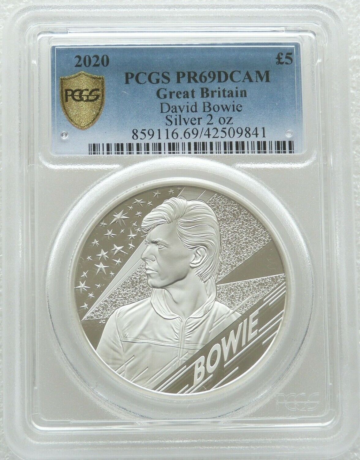 2020 Music Legends David Bowie £5 Silver Proof 2oz Coin PCGS PR69 DCAM
