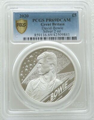 2020 Music Legends David Bowie £5 Silver Proof 2oz Coin PCGS PR69 DCAM