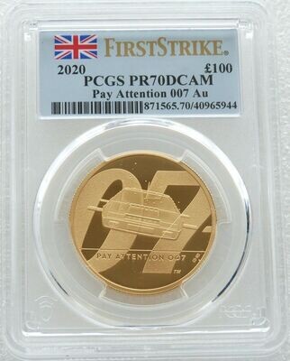 2020 James Bond Pay Attention 007 £100 Gold Proof 1oz Coin PCGS PR70 DCAM First Strike