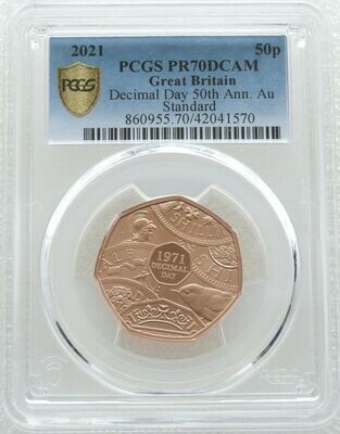 2021 Decimal Day 50p Gold Proof Coin PCGS PR70 DCAM