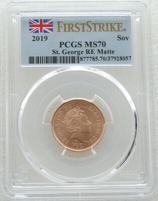 2019 St George and the Dragon Full Sovereign Gold Matte Coin PCGS MS70 First Strike