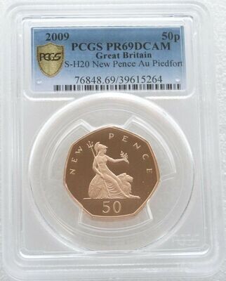 2009 Britannia New Pence Piedfort 50p Gold Proof Coin PCGS PR69 DCAM