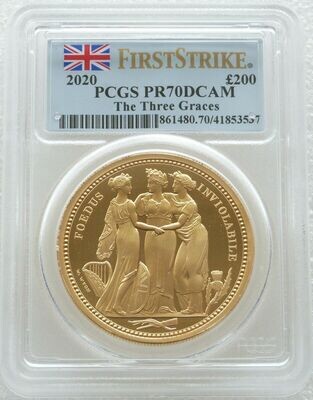 2020 Great Engravers Three Graces £200 Gold Proof 2oz Coin PCGS PR70 DCAM First Strike