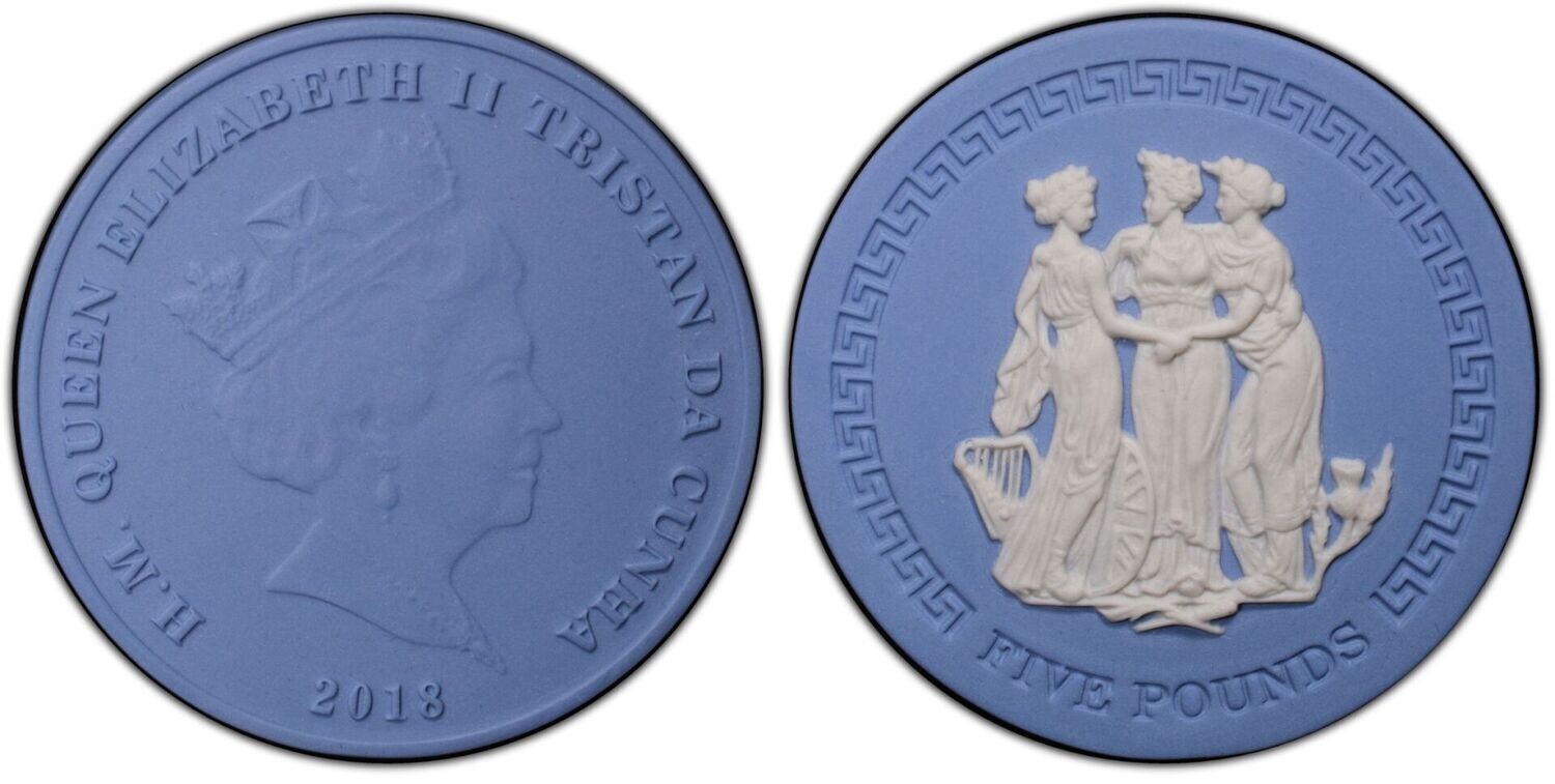 2018 Tristan Da Cunha Wedgwood Jasperware Three Graces £5 Coin