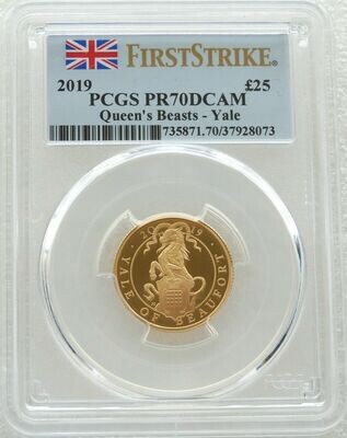 2019 Queens Beasts Yale of Beaufort £25 Gold Proof 1/4oz Coin PCGS PR70 DCAM First Strike