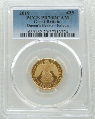 2019 Queens Beasts Falcon of the Plantagenets £25 Gold Proof 1/4oz Coin PCGS PR70 DCAM