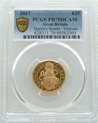 2017 Queens Beasts Unicorn of Scotland £25 Gold Proof 1/4oz Coin PCGS PR70 DCAM