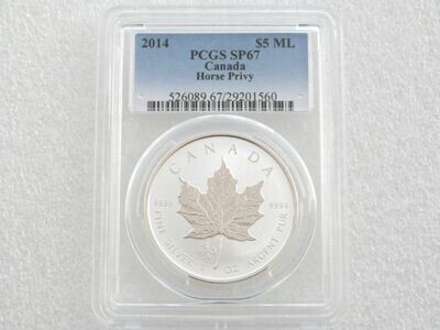 2014 Canada Maple Leaf Horse Privy $5 Silver Reverse Proof 1oz Coin PCGS SP67