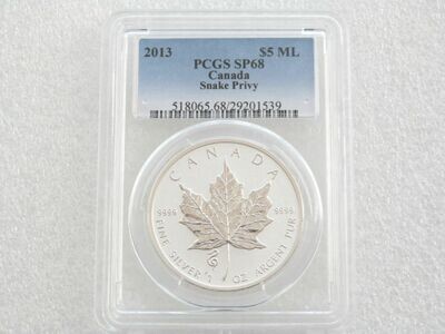 2013 Canada Maple Leaf Snake Privy $5 Silver Reverse Proof 1oz Coin PCGS SP68