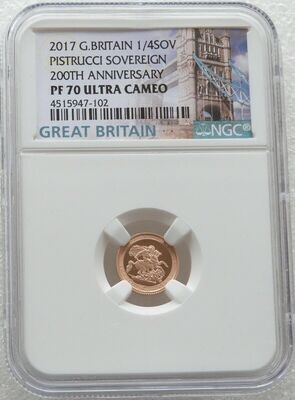 2017 Pistrucci Quarter Sovereign Gold Proof Coin NGC PF70 Ultra Cameo