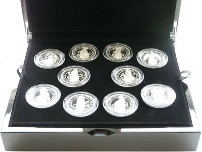 2021 Queens Beasts £5 Silver Proof 10 Coin Set Box Coa