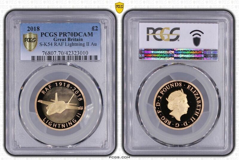 2018 Royal Air Force RAF F-35 Lightning II £2 Gold Proof Coin PCGS PR70 DCAM