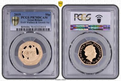 2019 Wallace and Gromit 50p Gold Proof Coin PCGS PR70 DCAM
