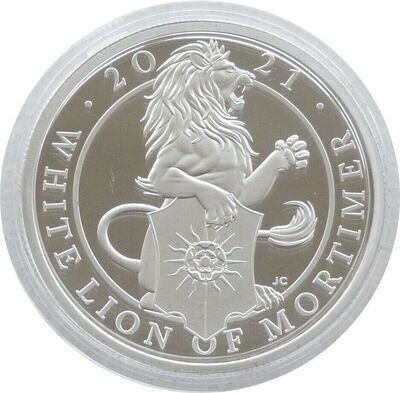 2021 Queens Beasts White Lion of Mortimer £5 Silver Proof 2oz Coin
