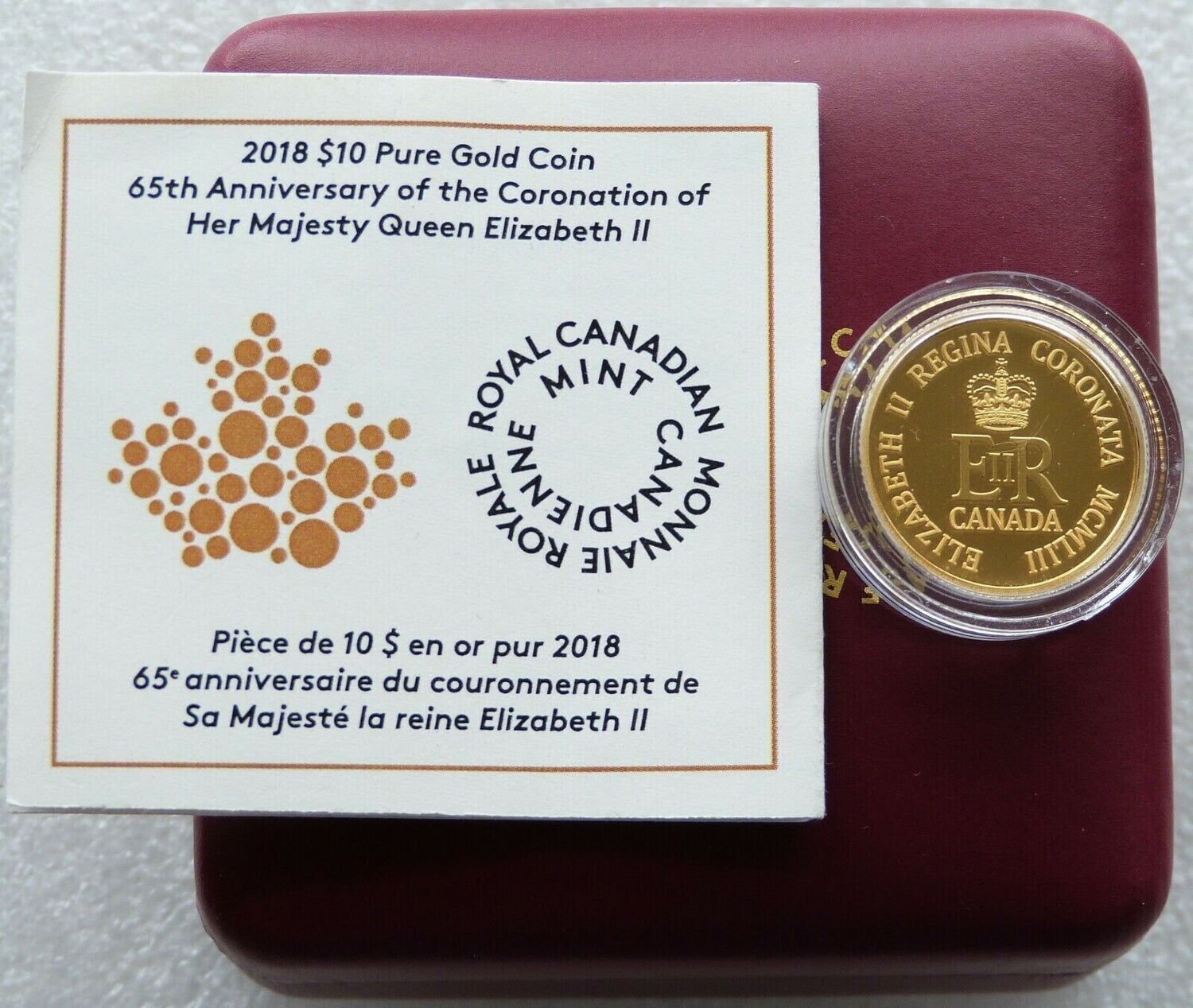 2018 Canada Sapphire Coronation $10 Gold Proof 1/4oz Coin Box Coa