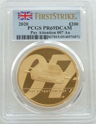 2020 James Bond Pay Attention 007 £200 Gold Proof 2oz Coin PCGS PR69 DCAM First Strike