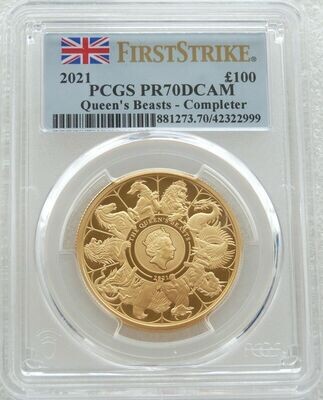 2021 Queens Beasts Completer £100 Gold Proof 1oz Coin PCGS PR70 DCAM First Strike