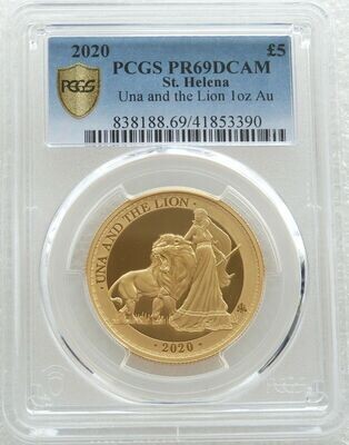 2020 Saint Helena Una and the Lion £5 Gold Proof 1oz Coin PCGS PR69 DCAM