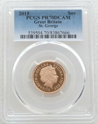2015 St George and the Dragon Full Sovereign Gold Proof Coin PCGS PR70 DCAM - Fourth Portrait