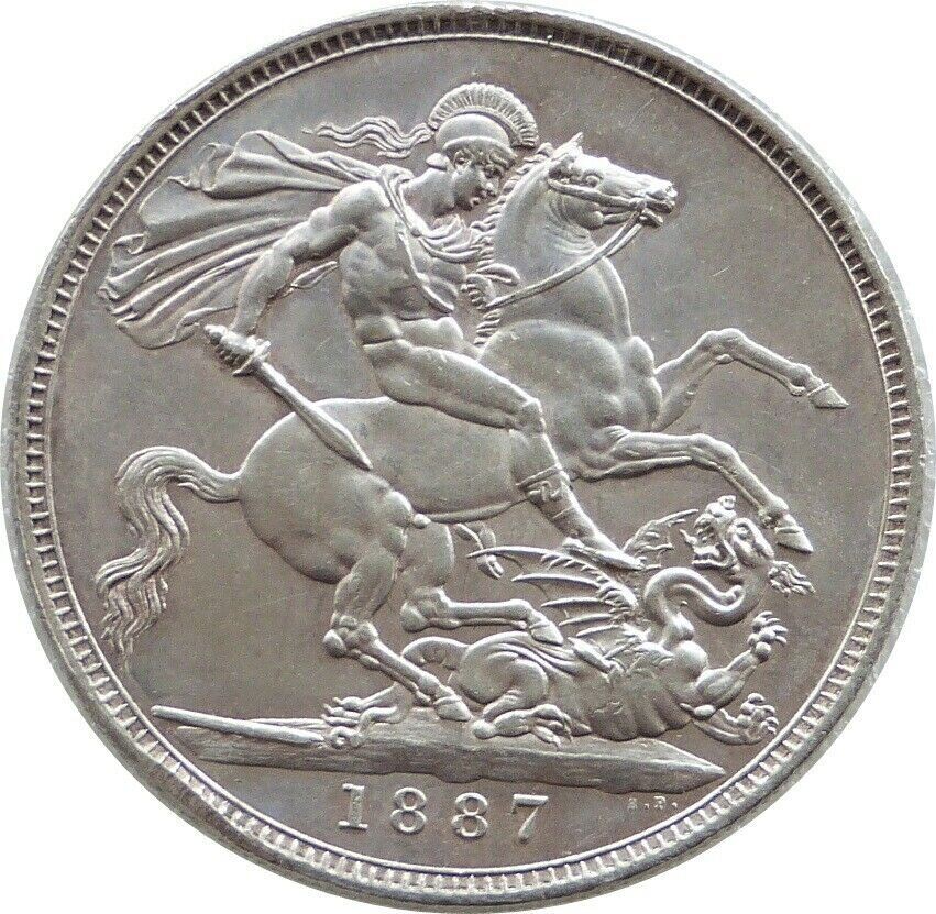 1887 Victoria Jubilee Head St George and the Dragon Crown Silver Coin High Grade