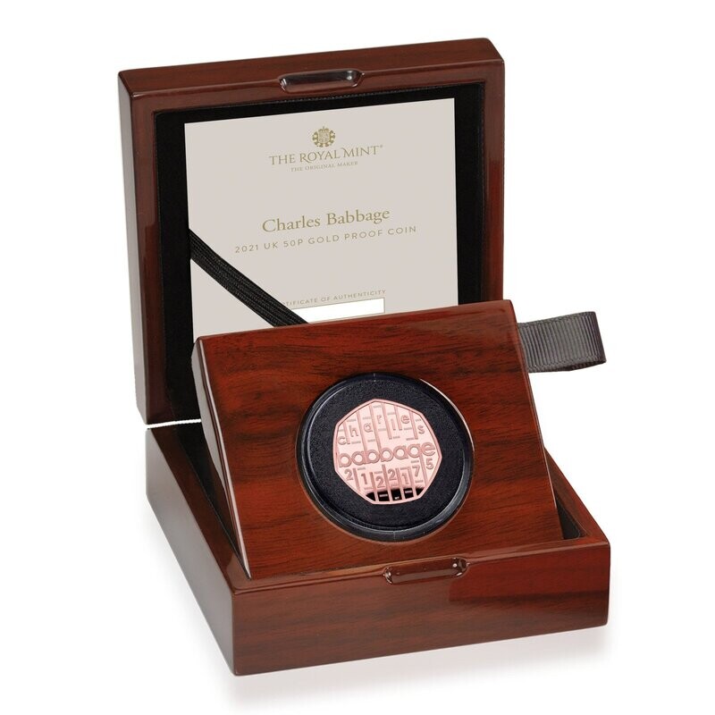2021 Charles Babbage 50p Gold Proof Coin Box Coa