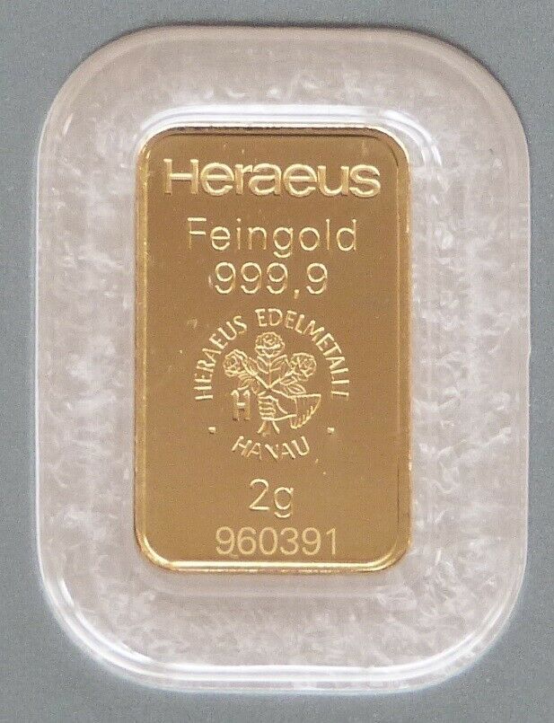 2 Gram Heraeus Swiss Hologram Kinebar Gold Bar Fine 999.9% Gold