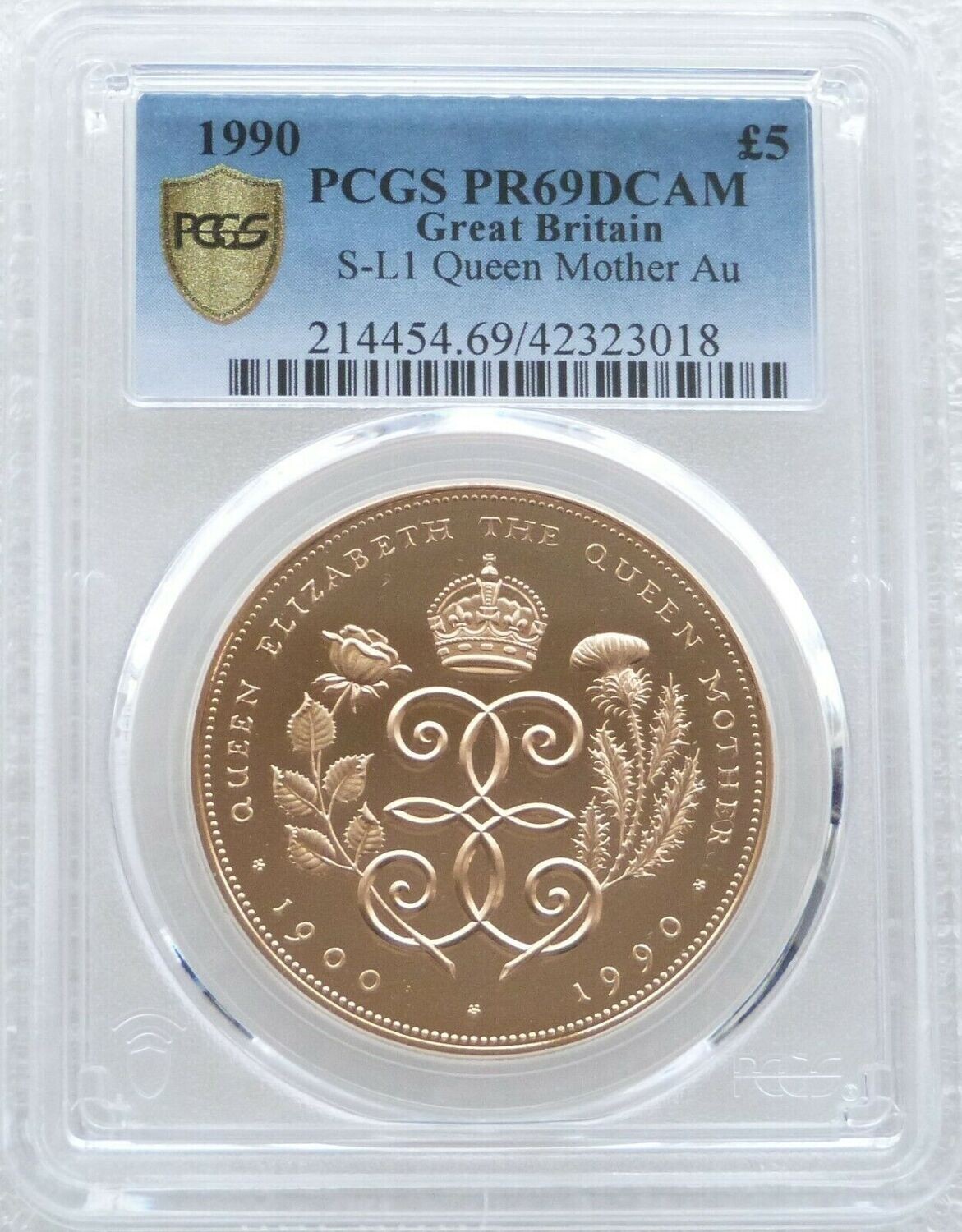 1990 Queen Mother 90th Birthday 5 Gold Proof Coin Pcgs Pr69 Dcam