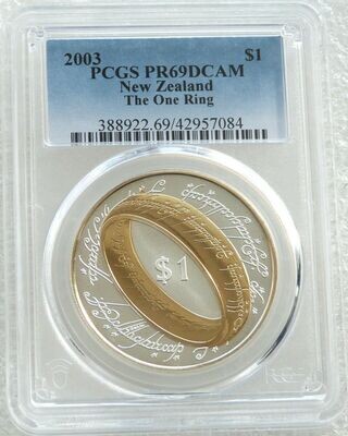 2003 New Zealand Lord of the Rings One Ring $1 Silver Gold Proof Coin PCGS PR69 DCAM