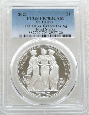 2021 Saint Helena Three Graces £1 Silver Proof 1oz Coin PCGS PR70 DCAM First Strike