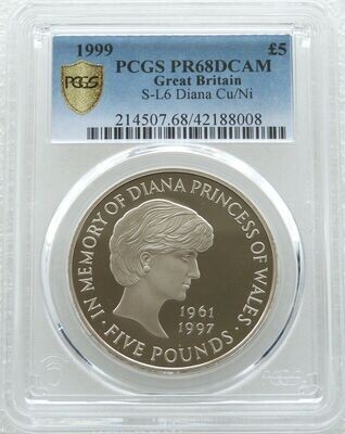 1999 Lady Diana Memorial £5 Proof Coin PCGS PR68 DCAM