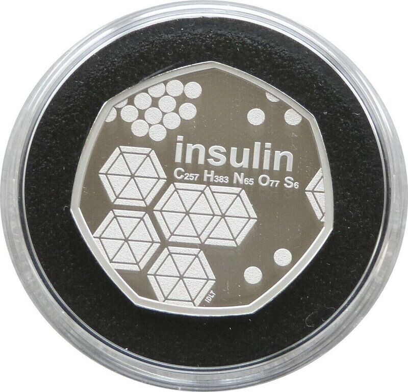 2021 Insulin Piedfort 50p Silver Proof Coin Box Coa
