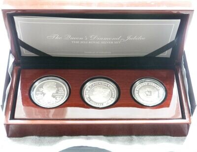 2012 Diamond Jubilee Royal Silver Proof 3 Coin Set Box Coa