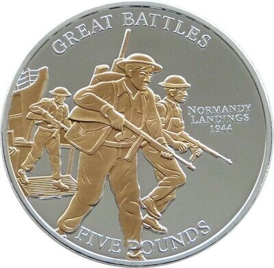 2009 Jersey Great Battles Normandy Landings £5 Silver Gold Proof Coin